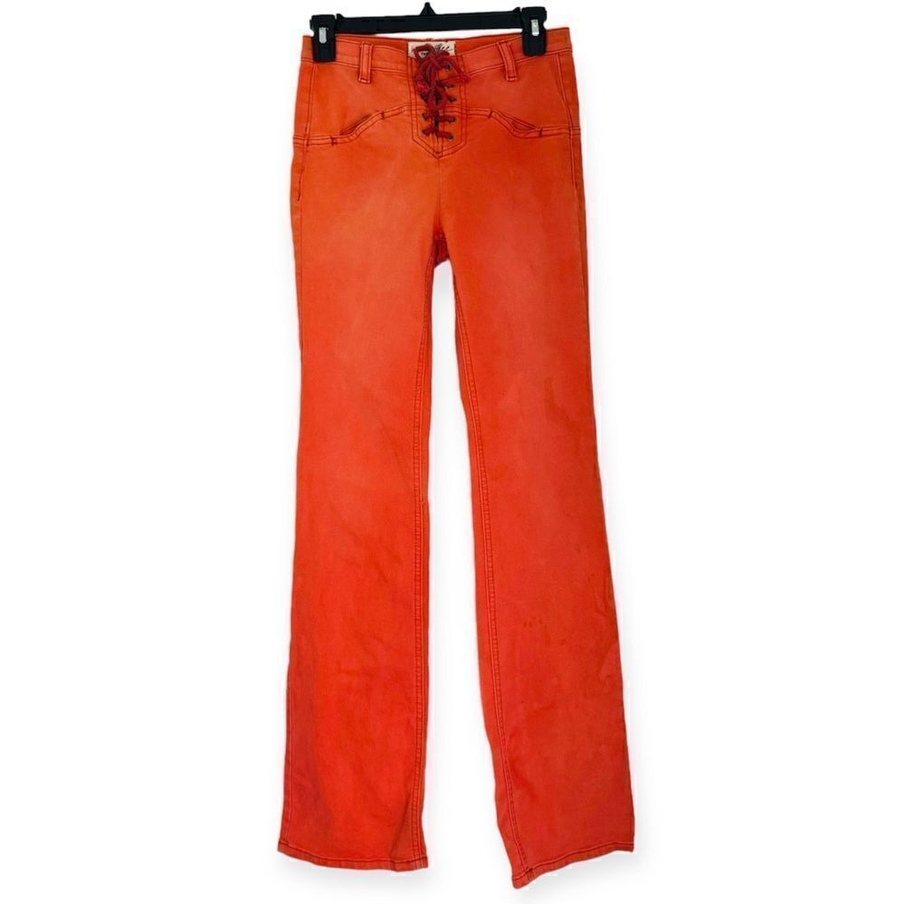 Free People Eva Lace-up Bootcut Jeans in Bran Red Size 26 - Picture 3 of 8